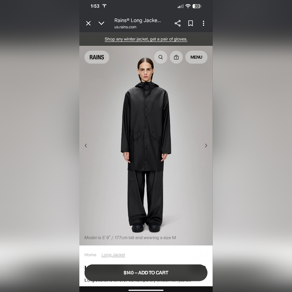 Rains Black Long Raincoat